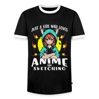 Juste une fille qui aime l’anime Anime Girl Anime Merch - T-shirt contrasté Homme - noir/blanc - Devant - AI Model Female 172 light (172cm) & AI Model Male 178 light (178cm)