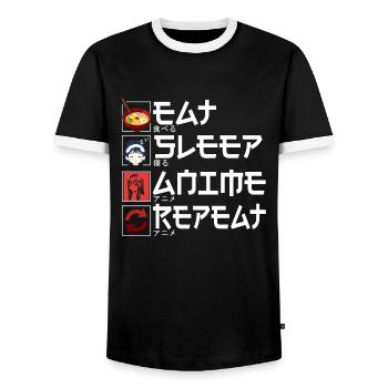 Eat Sleep Anime Wiederholung - Männer Kontrast-T-Shirt - Schwarz/Weiß - Vorne - AI Model Female 172 light (172cm) & AI Model Male 178 light (178cm)