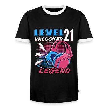 Level 21 Unlocked Funny Video Game Maker 21. - Men's Ringer Shirt - black/white - Front - AI Model Female 172 light (172cm) & AI Model Male 178 light (178cm)