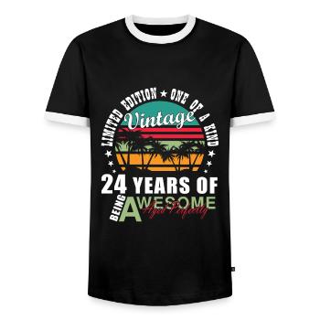 24. Geburtstag 24 Jahre Lustiger Spruch - Männer Kontrast-T-Shirt - Schwarz/Weiß - Vorne - AI Model Female 172 light (172cm) & AI Model Male 178 light (178cm)