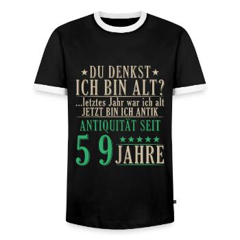 Antiquität 59 Jahre alt - 59. Geburtstag Spruch - Männer Kontrast-T-Shirt - Schwarz/Weiß - Vorne - AI Model Female 172 light (172cm) & AI Model Male 178 light (178cm)