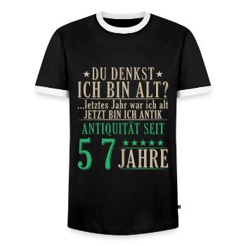 Antiquität 57 Jahre alt - 57. Geburtstag Spruch - Männer Kontrast-T-Shirt - Schwarz/Weiß - Vorne - AI Model Female 172 light (172cm) & AI Model Male 178 light (178cm)