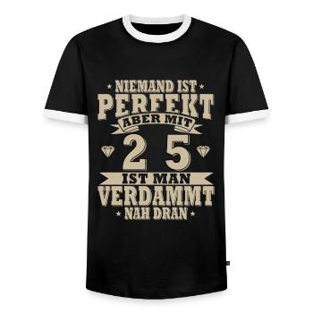 25. Geburtstag 25 Jahre 1999 Jahrgang Geschenk - Männer Kontrast-T-Shirt - Schwarz/Weiß - Vorne - AI Model Female 172 light (172cm) & AI Model Male 178 light (178cm)