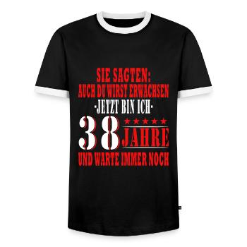 38. Geburtstag 38 Jahre Geschenk - Männer Kontrast-T-Shirt - Schwarz/Weiß - Vorne - AI Model Female 172 light (172cm) & AI Model Male 178 light (178cm)