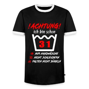 Schonend Behandeln 31 Jahre - 31. Geburtstag - Männer Kontrast-T-Shirt - Schwarz/Weiß - Vorne - AI Model Female 172 light (172cm) & AI Model Male 178 light (178cm)