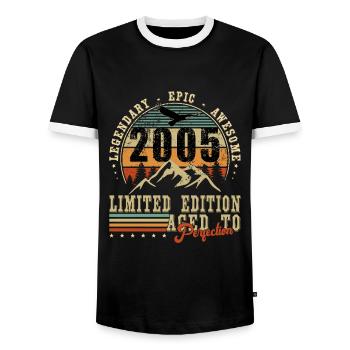 Original 2005 Vintage - 2005 Birthday Gift - Men's Ringer Shirt - black/white - Front - AI Model Female 172 light (172cm) & AI Model Male 178 light (178cm)
