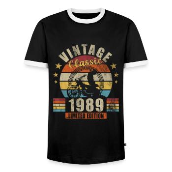 1989 Jahrgang Geburtstag Biker Motorrad Geschenk - Männer Kontrast-T-Shirt - Schwarz/Weiß - Vorne - AI Model Female 172 light (172cm) & AI Model Male 178 light (178cm)