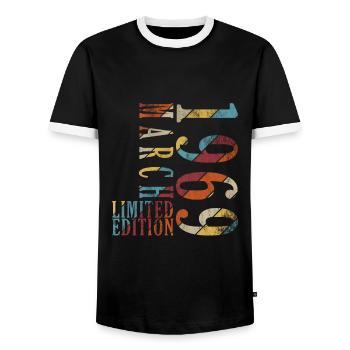 Mars 1969. Mars 1969 Cadeau d’anniversaire. Mars. - T-shirt contrasté Homme - noir/blanc - Devant - AI Model Female 172 light (172cm) & AI Model Male 178 light (178cm)