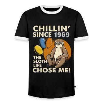 Sloth Birthday 1969 Born 1969 - Men's Ringer Shirt - black/white - Front - AI Model Female 172 light (172cm) & AI Model Male 178 light (178cm)