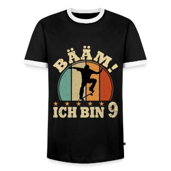 Ich bin schon 9 | 9. Geburtstag Jungen Skateboard - Männer Kontrast-T-Shirt - Schwarz/Weiß - Vorne - AI Model Female 172 light (172cm) & AI Model Male 178 light (178cm)