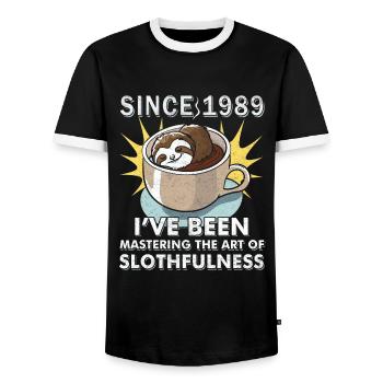 Year of birth 1989 Birthday Sloth - Men's Ringer Shirt - black/white - Front - AI Model Female 172 light (172cm) & AI Model Male 178 light (178cm)