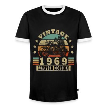Vintage 1969 Retro Motorcycle Birthday Gift - Men's Ringer Shirt - black/white - Front - AI Model Female 172 light (172cm) & AI Model Male 178 light (178cm)