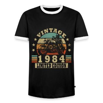 Vintage moto 1984 rétro cadeau d’anniversaire - T-shirt contrasté Homme - noir/blanc - Devant - AI Model Female 172 light (172cm) & AI Model Male 178 light (178cm)