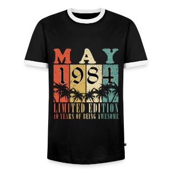 May 1984 Birthday Present May 1984 May - Men's Ringer Shirt - black/white - Front - AI Model Female 172 light (172cm) & AI Model Male 178 light (178cm)