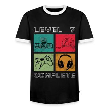 Level 7 complete Gaming Geburtstag - Männer Kontrast-T-Shirt - Schwarz/Weiß - Vorne - AI Model Female 172 light (172cm) & AI Model Male 178 light (178cm)