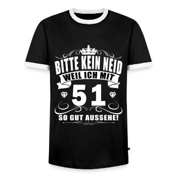 51. Geburtstag 51 Jahre Spruch - Männer Kontrast-T-Shirt - Schwarz/Weiß - Vorne - AI Model Female 172 light (172cm) & AI Model Male 178 light (178cm)