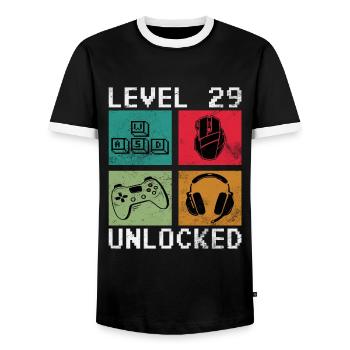 Level 29 Unlocked Funny Video Game Maker 29. - Men's Ringer Shirt - black/white - Front - AI Model Female 172 light (172cm) & AI Model Male 178 light (178cm)