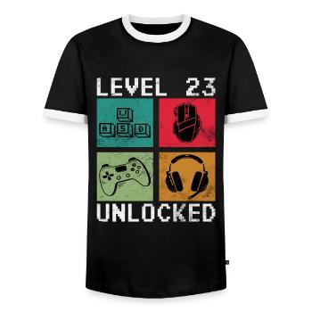 Level 23 Unlocked Gift Idea 23 Years - Men's Ringer Shirt - black/white - Front - AI Model Female 172 light (172cm) & AI Model Male 178 light (178cm)