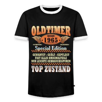 Oldtimer Baujahr 1965 Jahrgang geboren Geburtstag - Männer Kontrast-T-Shirt - Schwarz/Weiß - Vorne - AI Model Female 172 light (172cm) & AI Model Male 178 light (178cm)