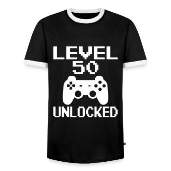 50th Birthday Gamer Gamer Level 50 Unlocked - Men's Ringer Shirt - black/white - Front - AI Model Female 172 light (172cm) & AI Model Male 178 light (178cm)