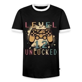 12th Birthday Video Gamer Level 12 Unlocked - Men's Ringer Shirt - black/white - Front - AI Model Female 172 light (172cm) & AI Model Male 178 light (178cm)