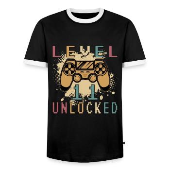 Cadeau d’anniversaire de jeu débloqué de niveau 11 ans - T-shirt contrasté Homme - noir/blanc - Devant - AI Model Female 172 light (172cm) & AI Model Male 178 light (178cm)