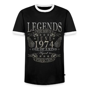 50e anniversaire 50 ans juin 1974 - T-shirt contrasté Homme - noir/blanc - Devant - AI Model Female 172 light (172cm) & AI Model Male 178 light (178cm)