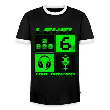 6e anniversaire 6 ans Niveau 6 Cadeau débloqué - T-shirt contrasté Homme - noir/blanc - Devant - AI Model Female 172 light (172cm) & AI Model Male 178 light (178cm)