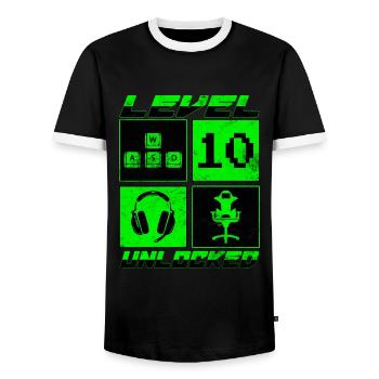 Level 10 Unlocked Gamer 10 Birthday Gift - Men's Ringer Shirt - black/white - Front - AI Model Female 172 light (172cm) & AI Model Male 178 light (178cm)