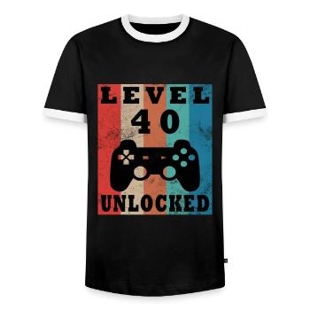 40e anniversaire Gamer Gamer Niveau 40 débloqué - T-shirt contrasté Homme - noir/blanc - Devant - AI Model Female 172 light (172cm) & AI Model Male 178 light (178cm)