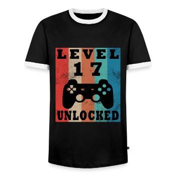 Chemise d’anniversaire débloquée de niveau 17 pour homme Gamer - T-shirt contrasté Homme - noir/blanc - Devant - AI Model Female 172 light (172cm) & AI Model Male 178 light (178cm)
