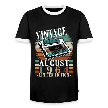 Août 1964 Août Anniversaire 1964 Août - T-shirt contrasté Homme - noir/blanc - Devant - AI Model Female 172 light (172cm) & AI Model Male 178 light (178cm)