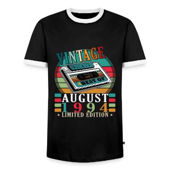 Août 1994 Anniversaire en Août 1994 Millésime 1994 - T-shirt contrasté Homme - noir/blanc - Devant - AI Model Female 172 light (172cm) & AI Model Male 178 light (178cm)