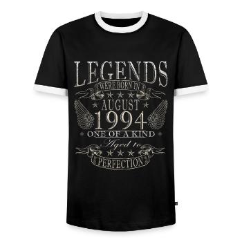 30th Birthday Original August 1994 Vintage 1994 - Men's Ringer Shirt - black/white - Front - AI Model Female 172 light (172cm) & AI Model Male 178 light (178cm)