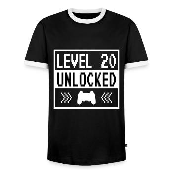 20 Years Level Vintage Unlocked - Men's Ringer Shirt - black/white - Front - AI Model Female 172 light (172cm) & AI Model Male 178 light (178cm)