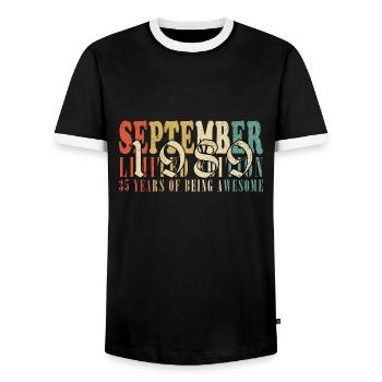 September 1989 Birthday Gift September 1989 - Men's Ringer Shirt - black/white - Front - AI Model Female 172 light (172cm) & AI Model Male 178 light (178cm)