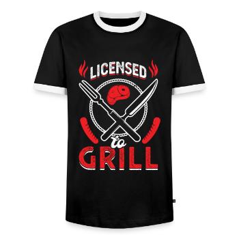 Licensed for grilling - Men's Ringer Shirt - black/white - Front - AI Model Female 172 light (172cm) & AI Model Male 178 light (178cm)
