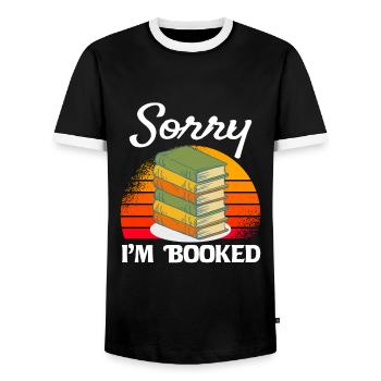 Books, funny saying for bookworm bookworm - Men's Ringer Shirt - black/white - Front - AI Model Female 172 light (172cm) & AI Model Male 178 light (178cm)