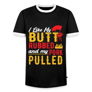 BBQ , Barbecue, Grillen, SMoken, Grillmeister - Männer Kontrast-T-Shirt - Schwarz/Weiß - Vorne - AI Model Female 172 light (172cm) & AI Model Male 178 light (178cm)