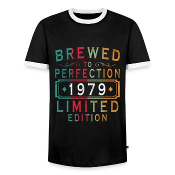 45 ans Anniversaire Millésime 1979 - T-shirt contrasté Homme - noir/blanc - Devant - AI Model Female 172 light (172cm) & AI Model Male 178 light (178cm)