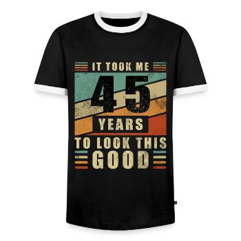 45e anniversaire 45 ans - T-shirt contrasté Homme - noir/blanc - Devant - AI Model Female 172 light (172cm) & AI Model Male 178 light (178cm)