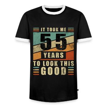 55. Geburtstag 55 Jahre 55 Jahrestag 55. Jubiläum - Männer Kontrast-T-Shirt - Schwarz/Weiß - Vorne - AI Model Female 172 light (172cm) & AI Model Male 178 light (178cm)