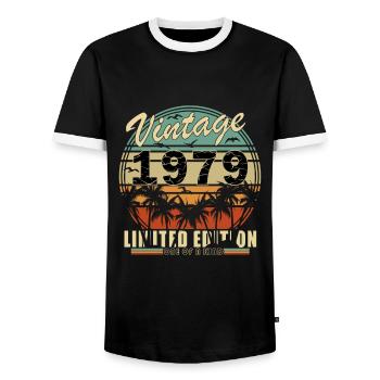 1979 Anniversary Gift Vintage 1979 Vintage 1979 - Men's Ringer Shirt - black/white - Front - AI Model Female 172 light (172cm) & AI Model Male 178 light (178cm)