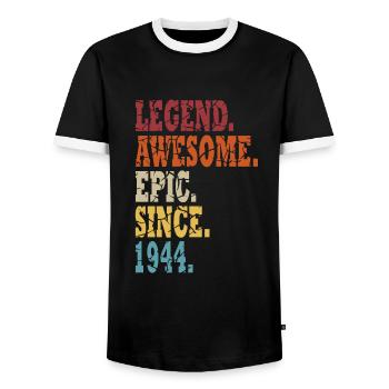 80 Years Old, Legends 1944 Vintage 1944 Jubilee - Men's Ringer Shirt - black/white - Front - AI Model Female 172 light (172cm) & AI Model Male 178 light (178cm)
