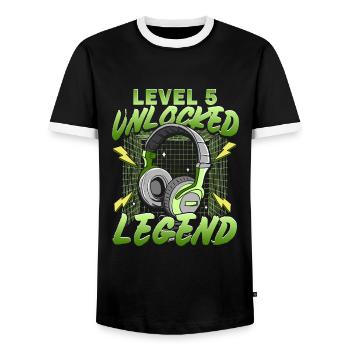 Birthday Gamer Level 5 Unlocked 5 Birthday - Men's Ringer Shirt - black/white - Front - AI Model Female 172 light (172cm) & AI Model Male 178 light (178cm)