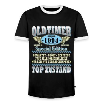 30th Birthday Classic Car 1994 - Men's Ringer Shirt - black/white - Front - AI Model Female 172 light (172cm) & AI Model Male 178 light (178cm)