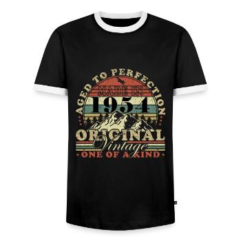 1954 Birthday Made in 1954 - Men's Ringer Shirt - black/white - Front - AI Model Female 172 light (172cm) & AI Model Male 178 light (178cm)