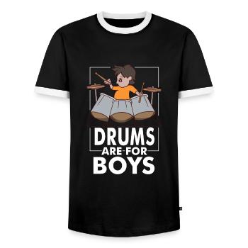 Schlagzeug Drums Drumstick Drummer - Men's Ringer Shirt - black/white - Front - AI Model Female 172 light (172cm) & AI Model Male 178 light (178cm)