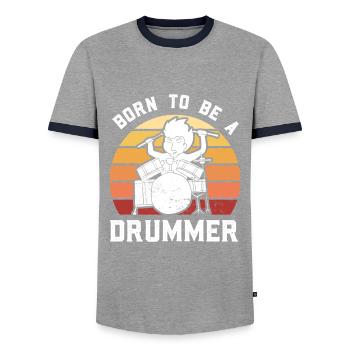 Batteur jouant de la batterie - T-shirt contrasté Homme - gris/marine  - Devant - AI Model Female 172 light (172cm) & AI Model Male 178 light (178cm)