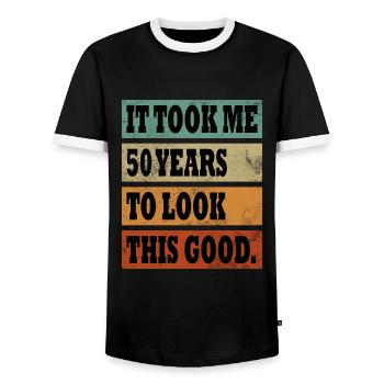 50. Geburtstag Gutaussehend 1974 Lustig 50 Jahre - Männer Kontrast-T-Shirt - Schwarz/Weiß - Vorne - AI Model Female 172 light (172cm) & AI Model Male 178 light (178cm)